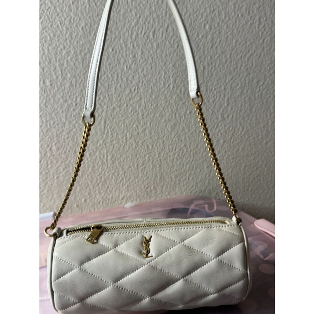 Yves Saint Laurent White Quilted Cylinder Shoulder Bag with Gold Hardware